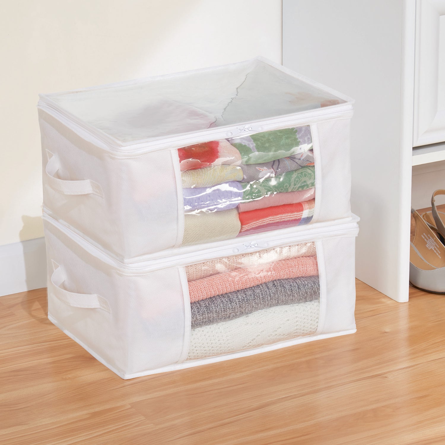 White Storage Bag With Window Set Of 2 - Not A Boring Box