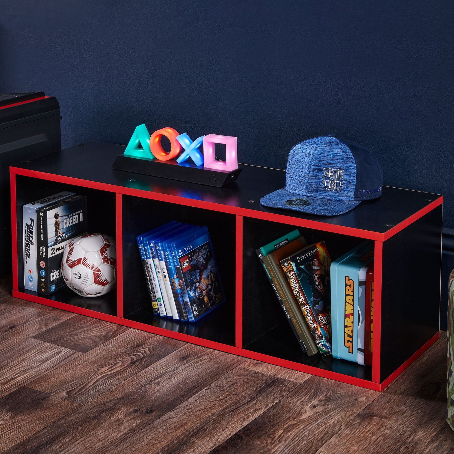 3 Cube Storage Unit Black And Red