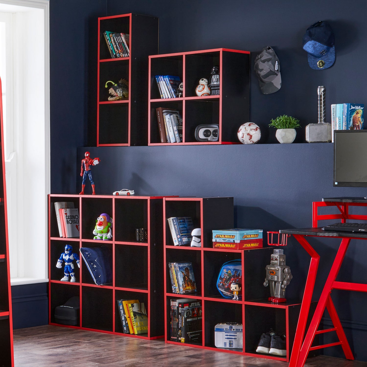 9 cube storage unit black and red