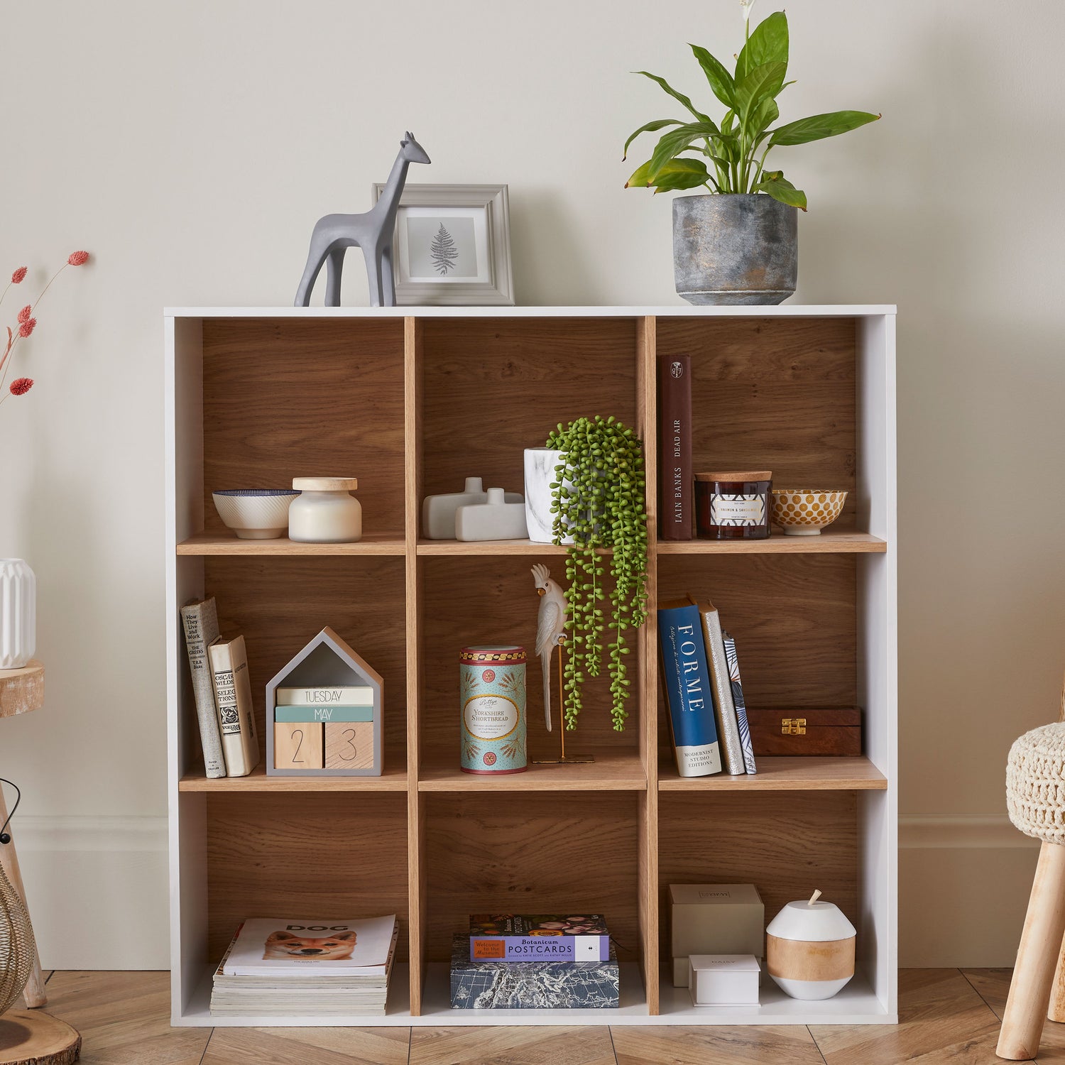 9 cube storage unit white and oak