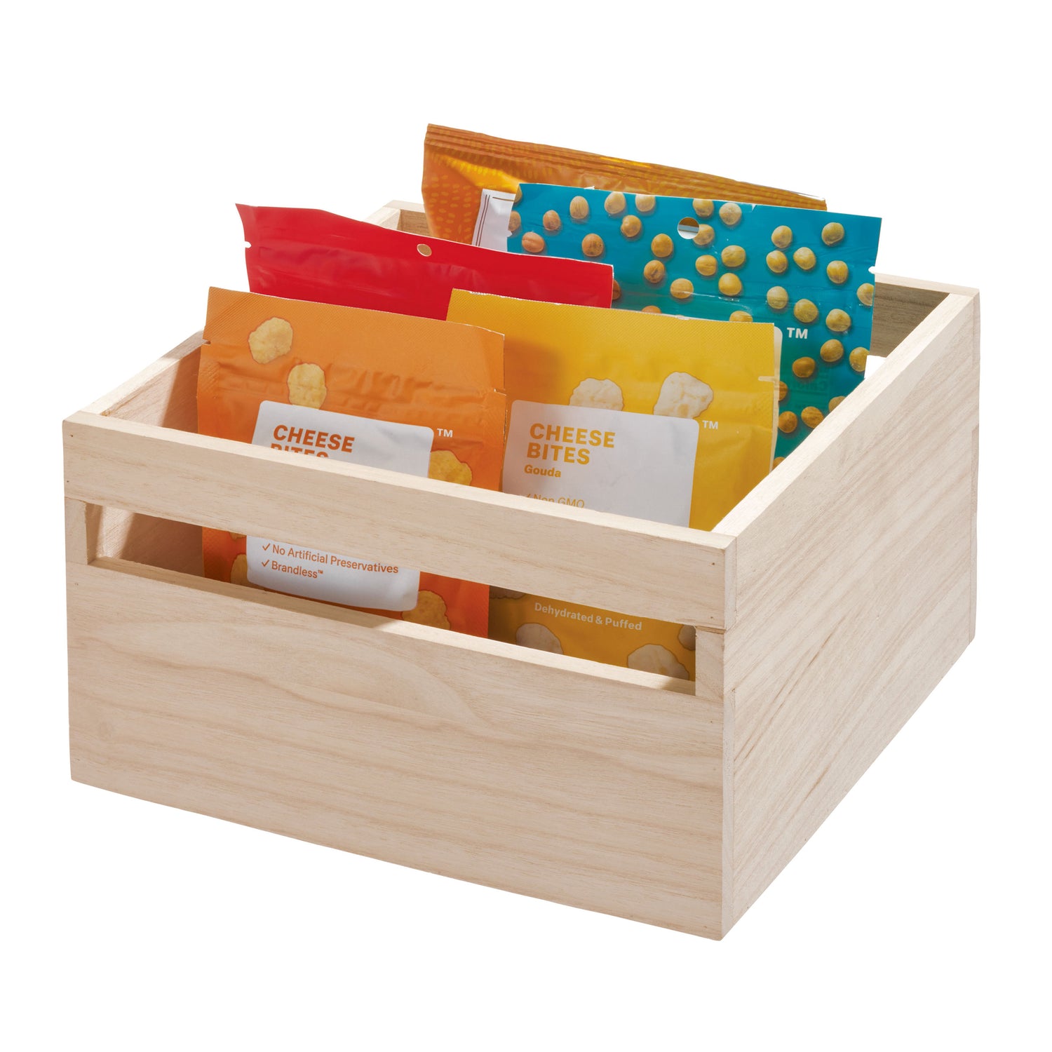 Wooden Pantry Storage Bin With Handle- Tall Square