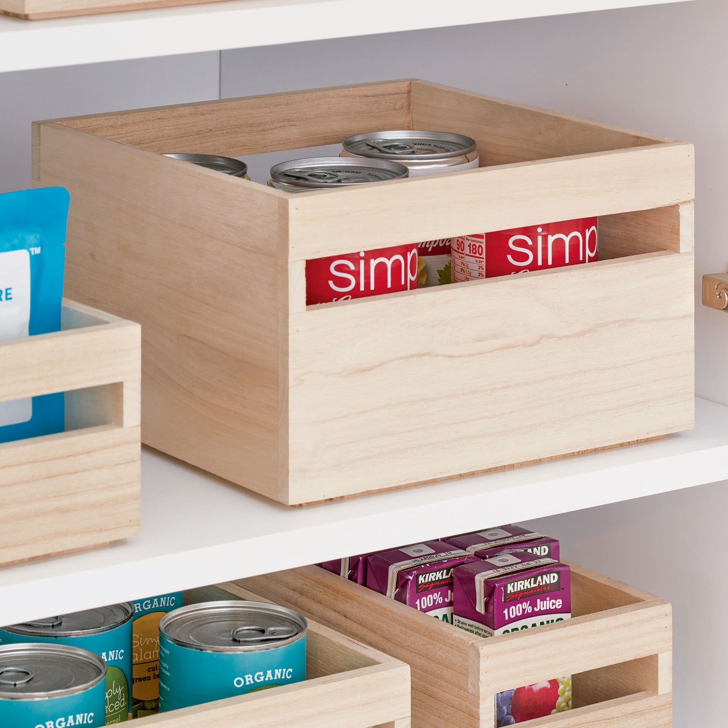 Wooden Pantry Storage Bin With Handle- Tall Square