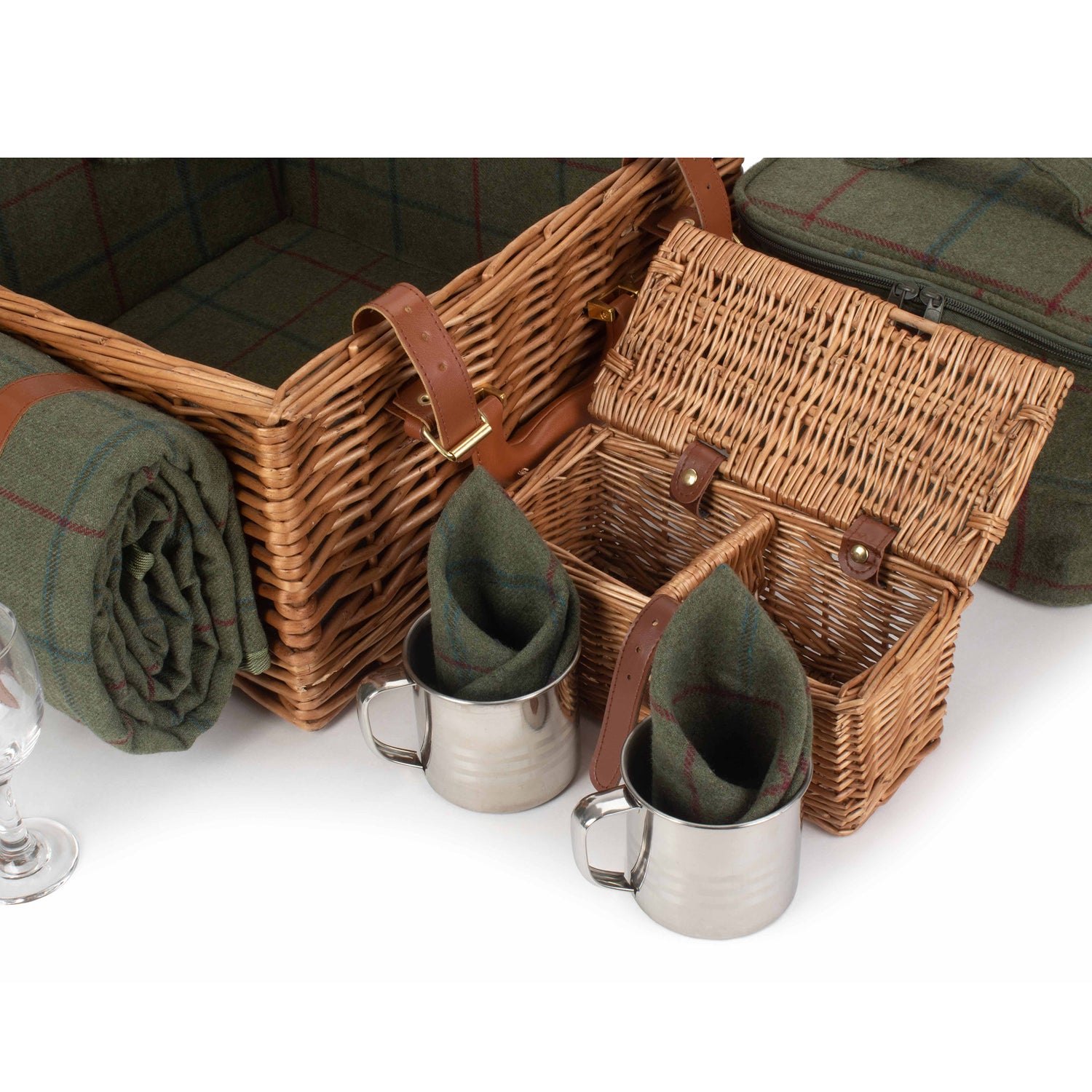 Deluxe 2 Person Picnic Hamper Green Tweed