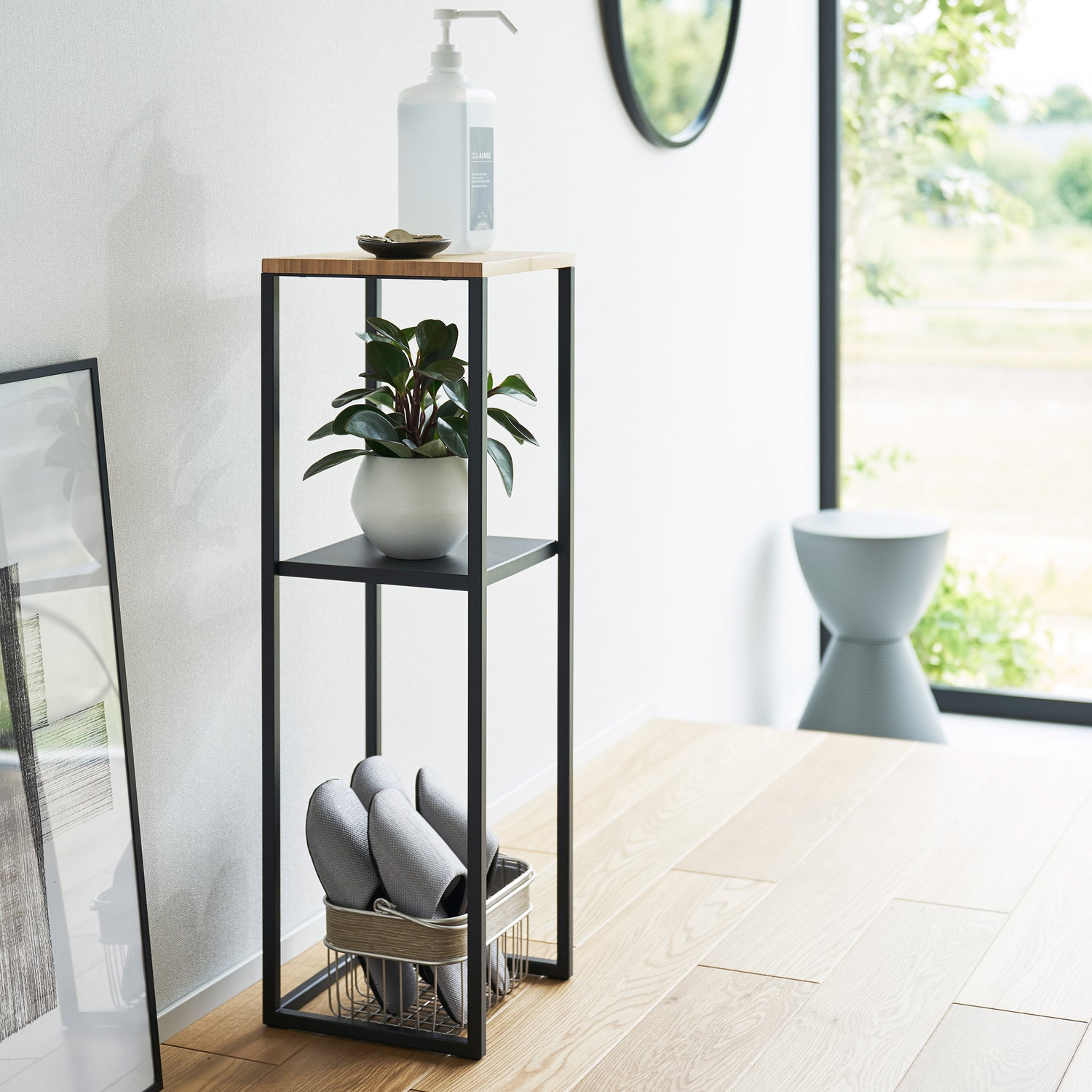 2 Tier Slimline Storage Unit with Wooden Top