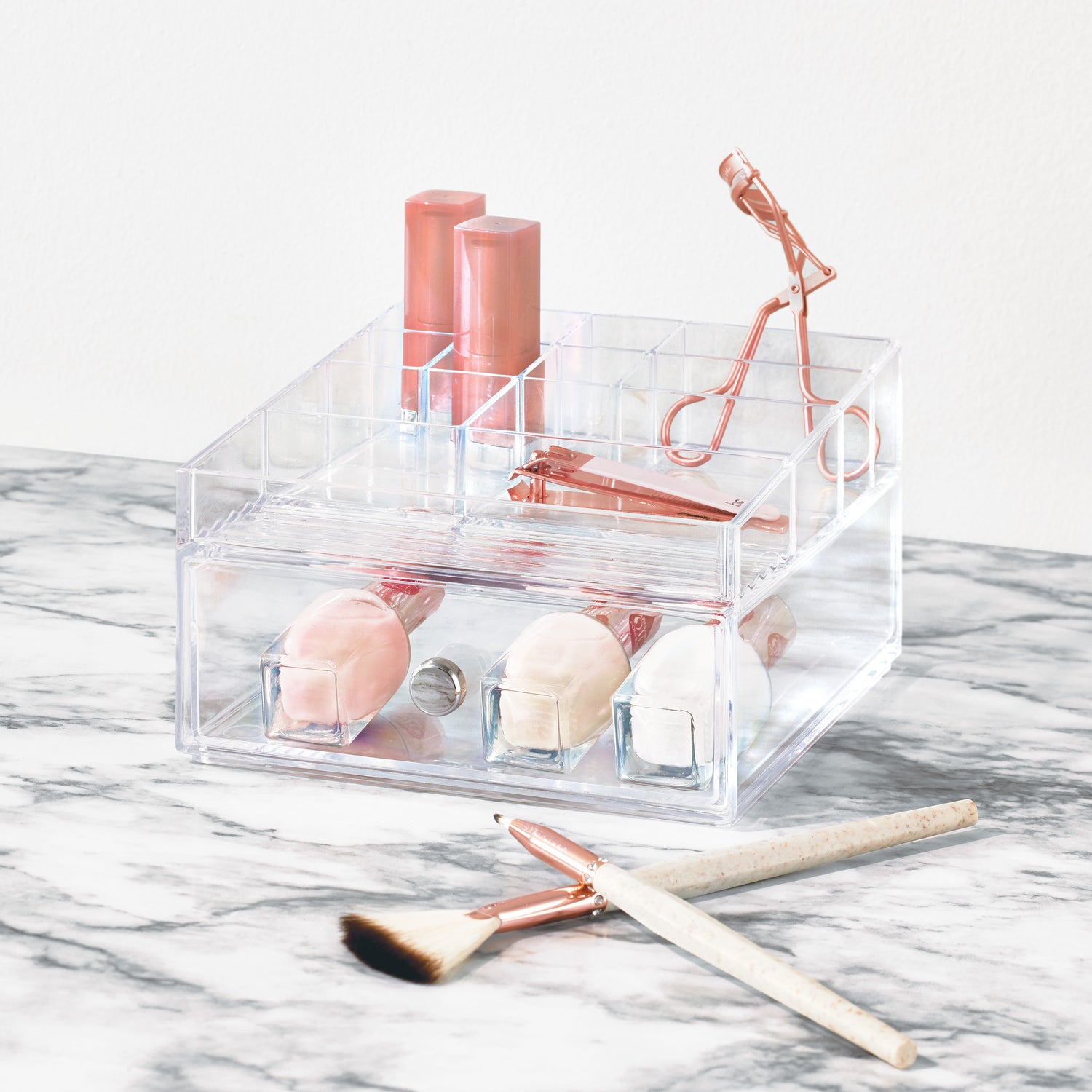 Cosmetic Storage Box with Drawer and Compartments