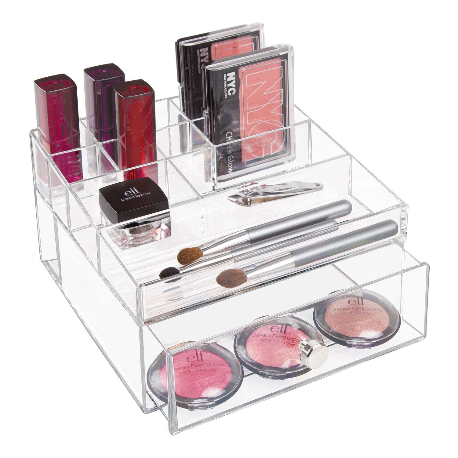 Cosmetic Storage Box with Drawer and Compartments