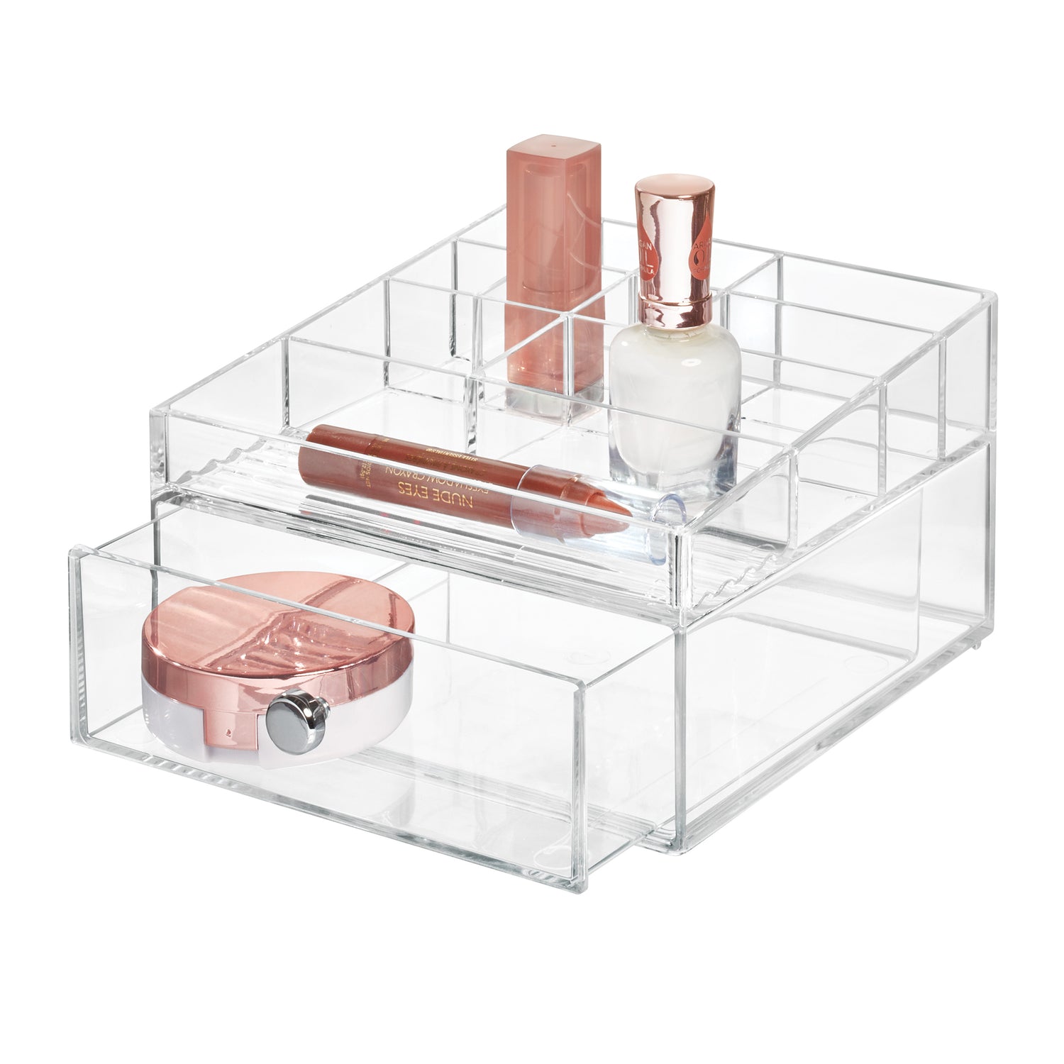 Cosmetic Storage Box with Drawer and Compartments