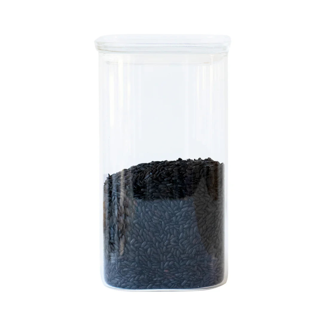 Pebbly Square Glass Storage Canisters with Glass Lid