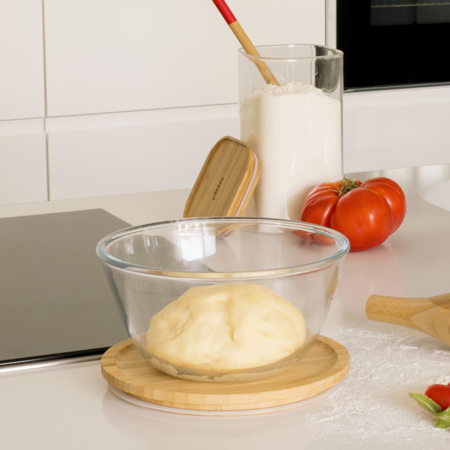glass mixing bowl with bamboo lid 1600ml