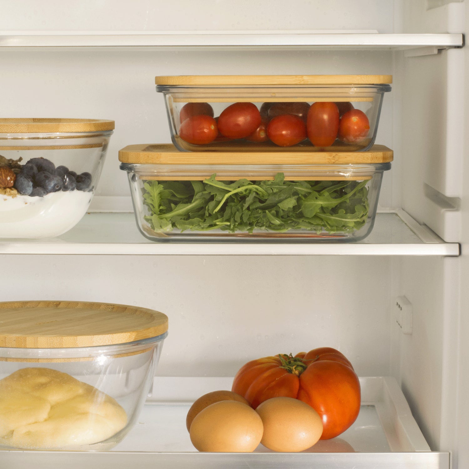 rectangular glass container with bamboo lid 650ml