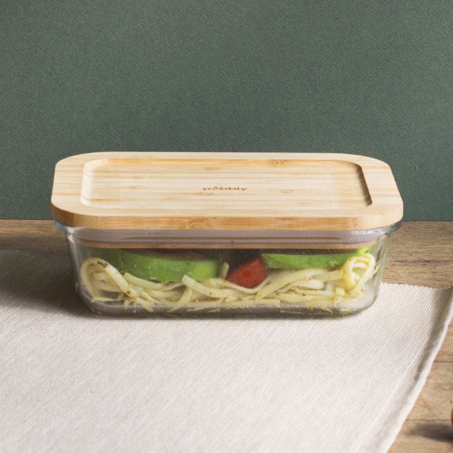 Rectangular Glass Container With Bamboo Lid 1000Ml