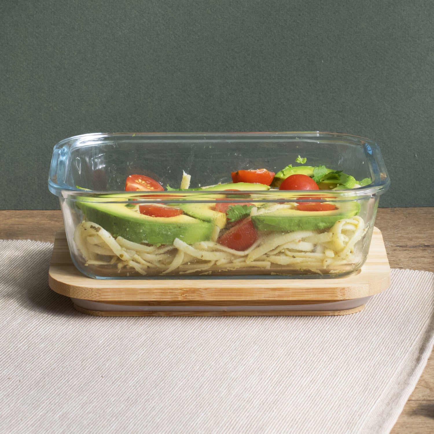 Rectangular Glass Container With Bamboo Lid 1000Ml