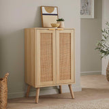 oak effect rattan shoe storage cabinet