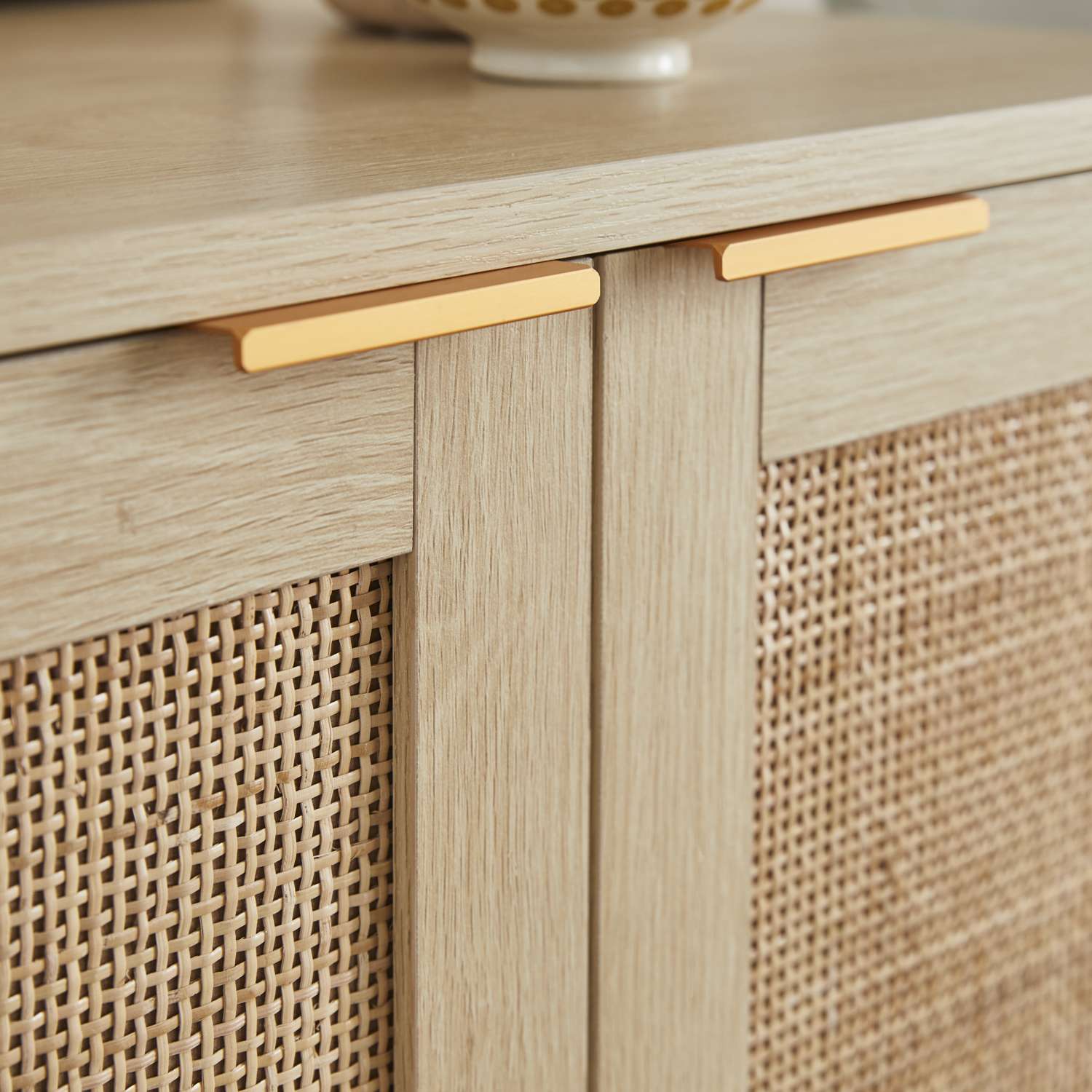 oak effect rattan shoe storage cabinet