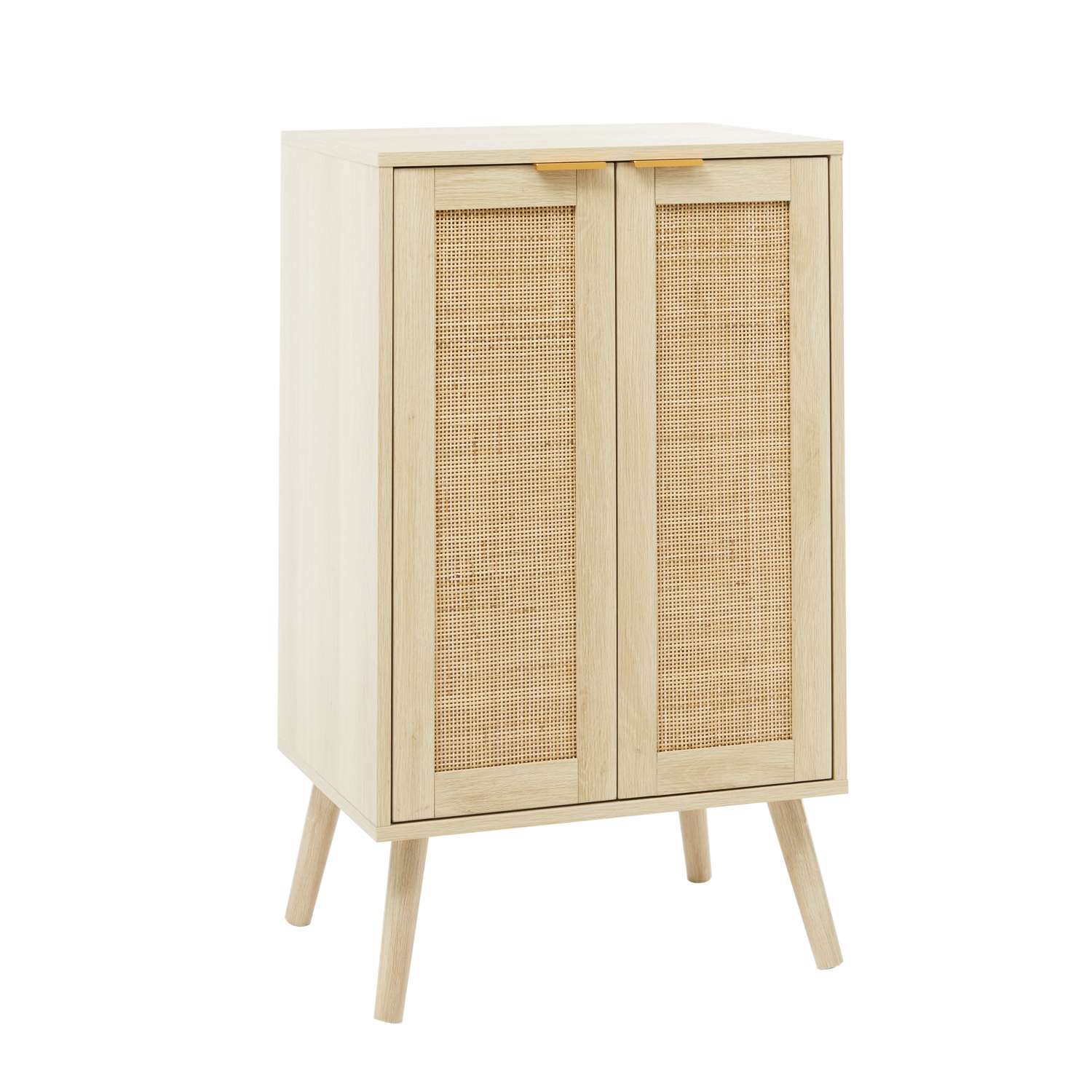 oak effect rattan shoe storage cabinet