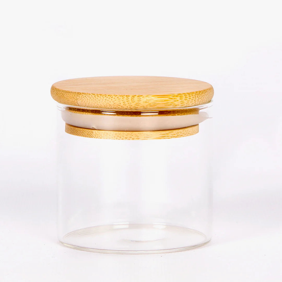 Glass Spice Jar With Bamboo Lid - Set Of 10