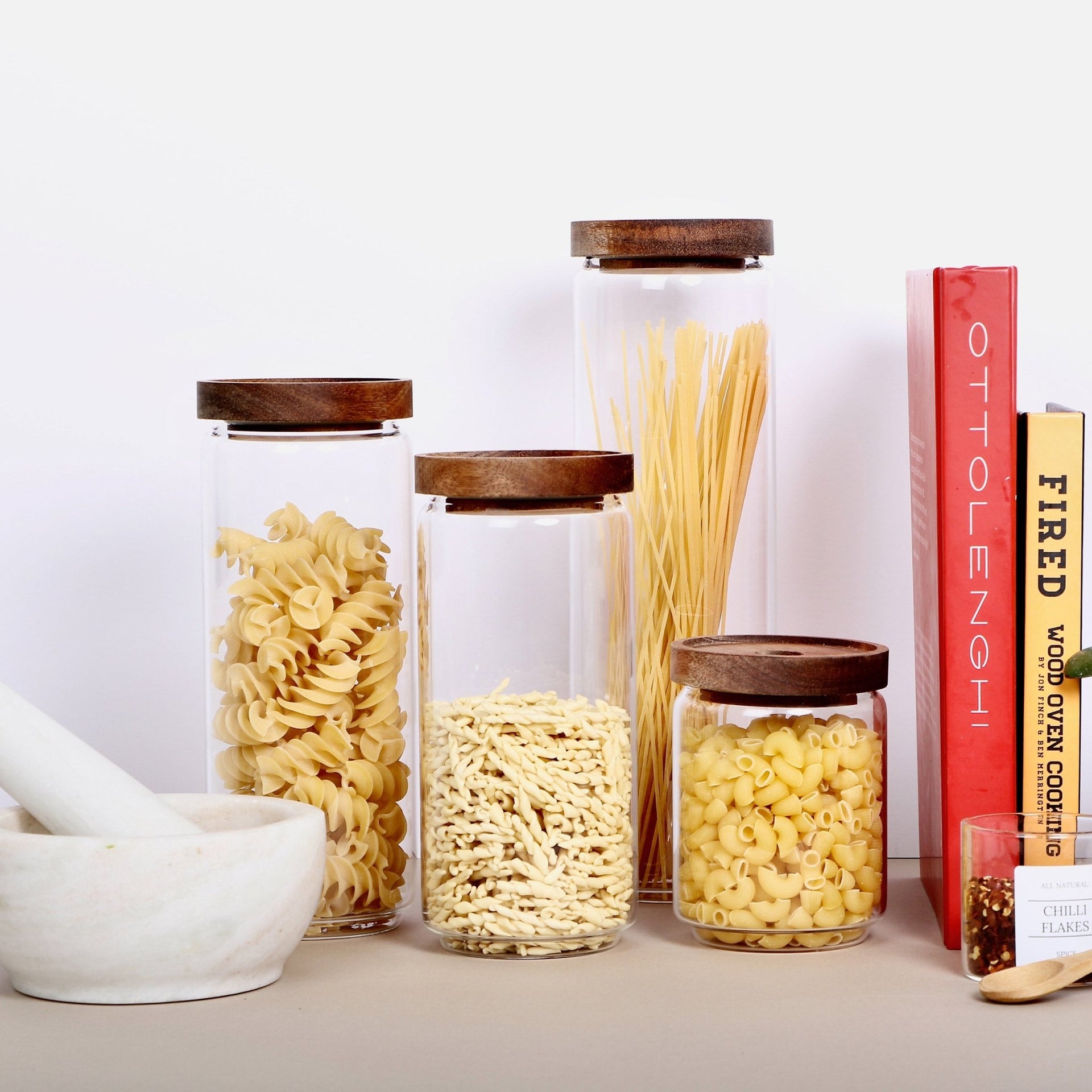 Tall Glass Storage Jar With Acacia Lid - Main Image