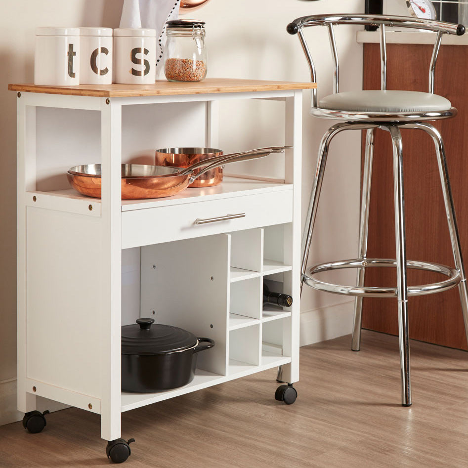 1 drawer kitchen trolley white bamboo