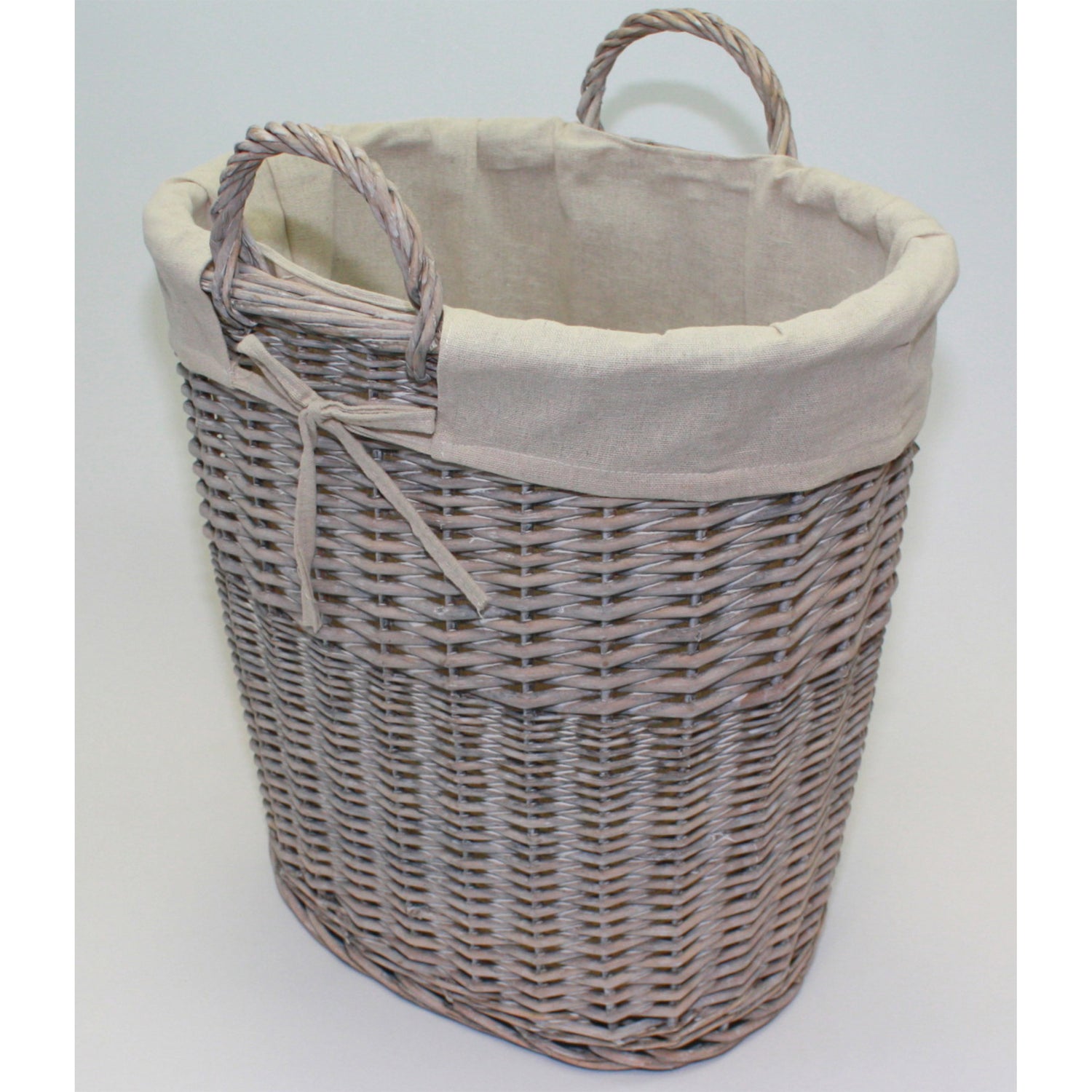 willow log basket with lining grey