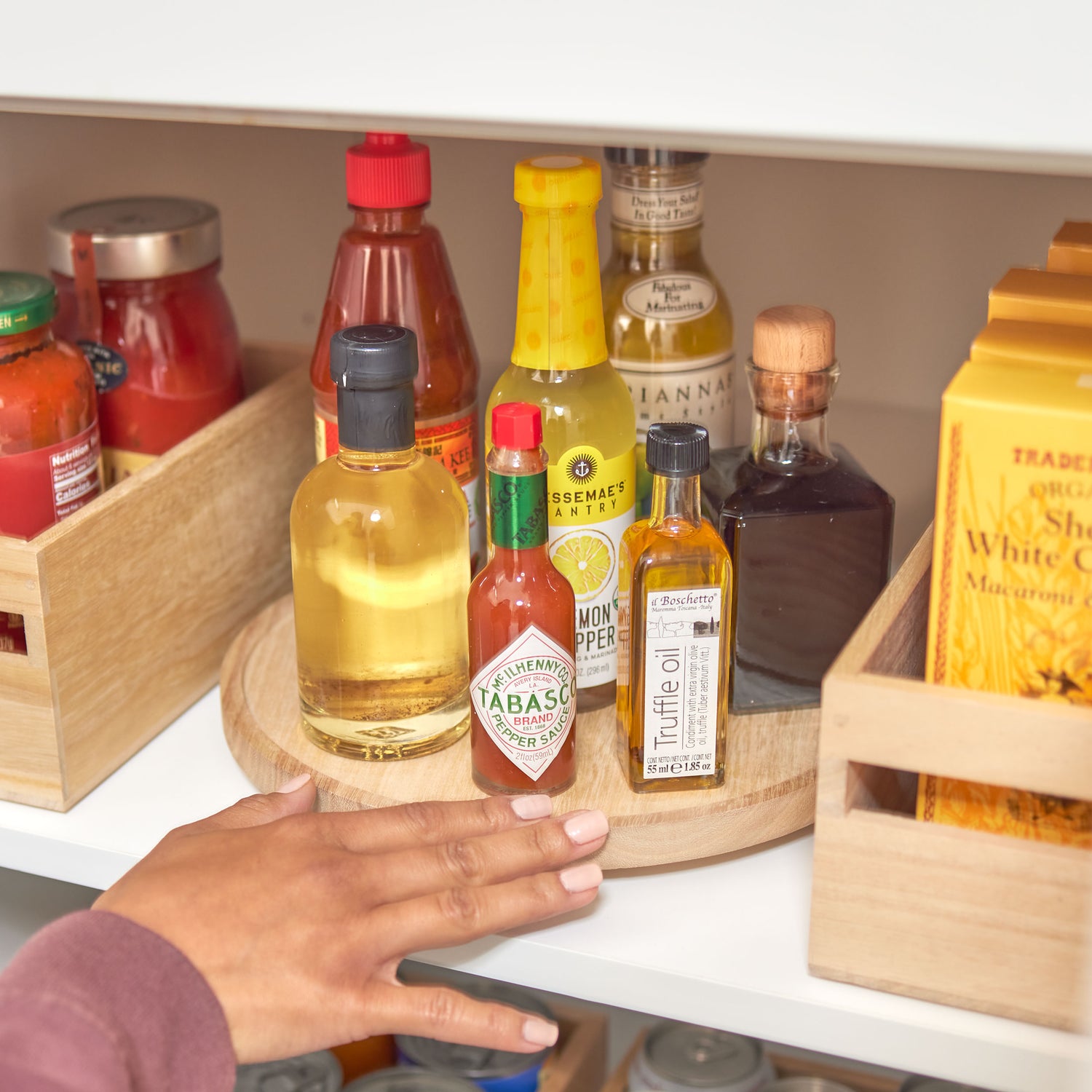 rotating cupboard organiser wooden