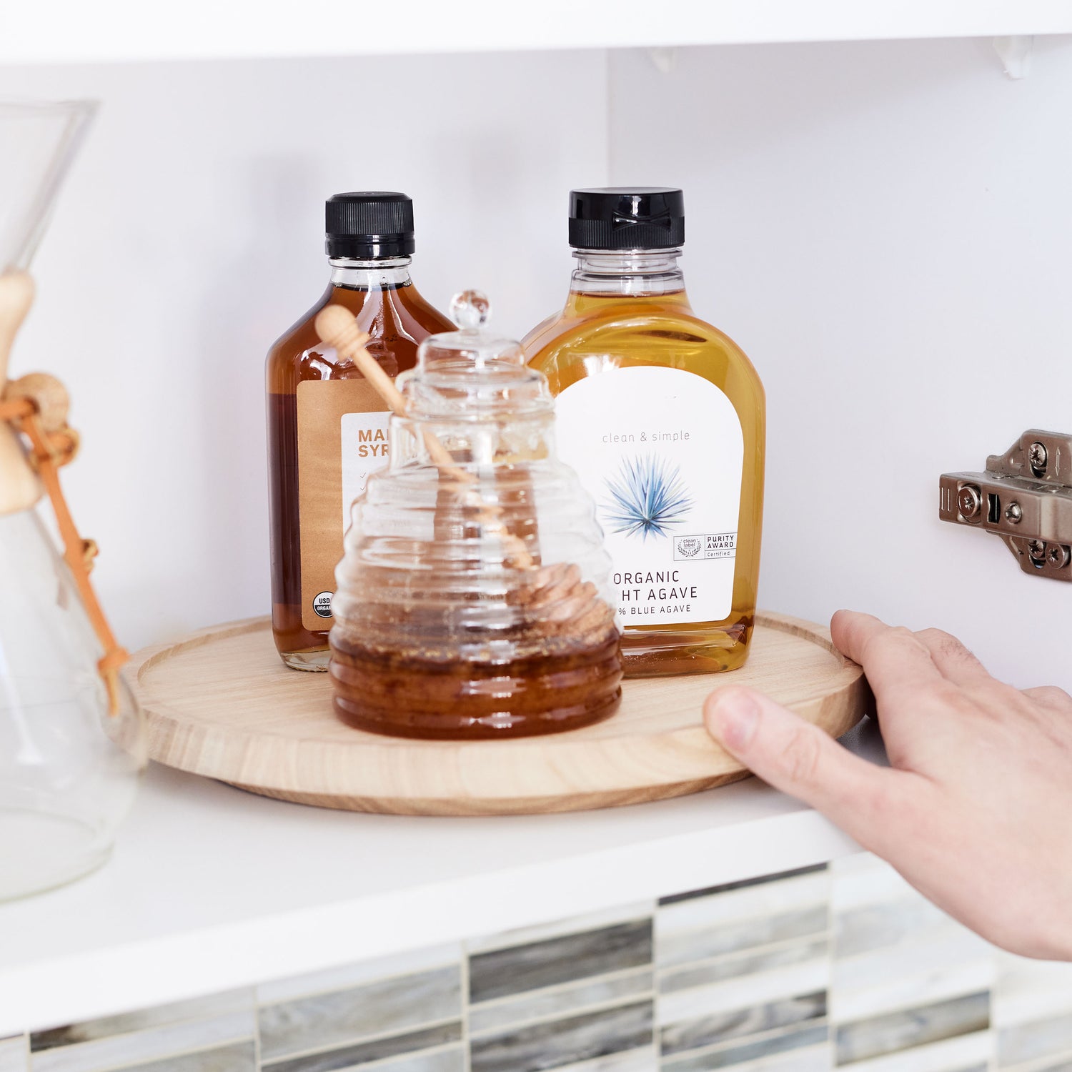 rotating cupboard organiser wooden