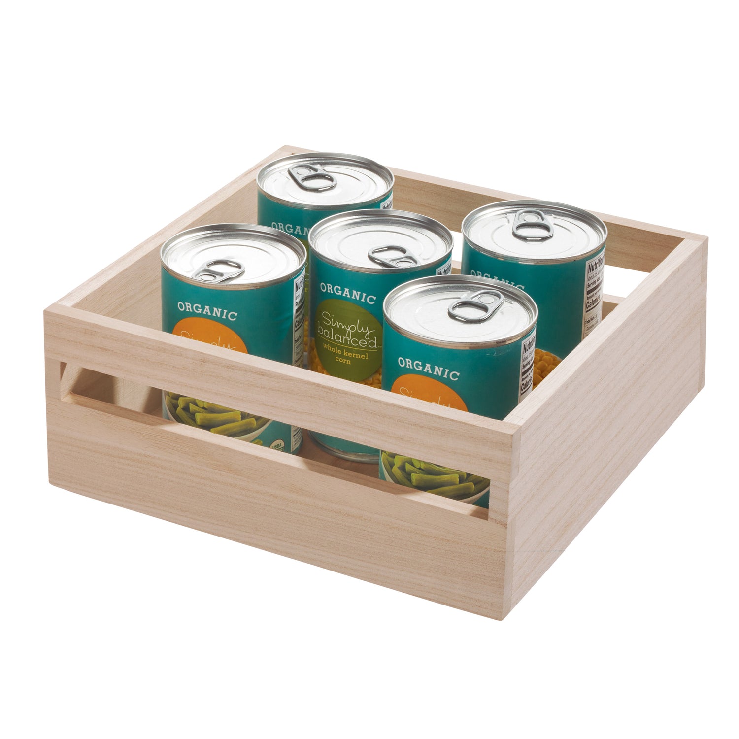 wooden pantry storage bin with handle square