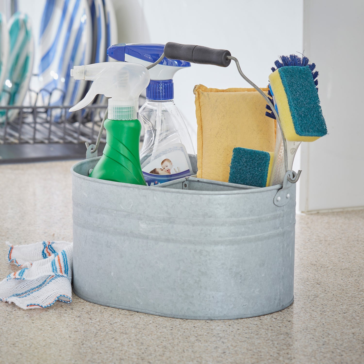 Handled Zinc Bucket With Compartments
