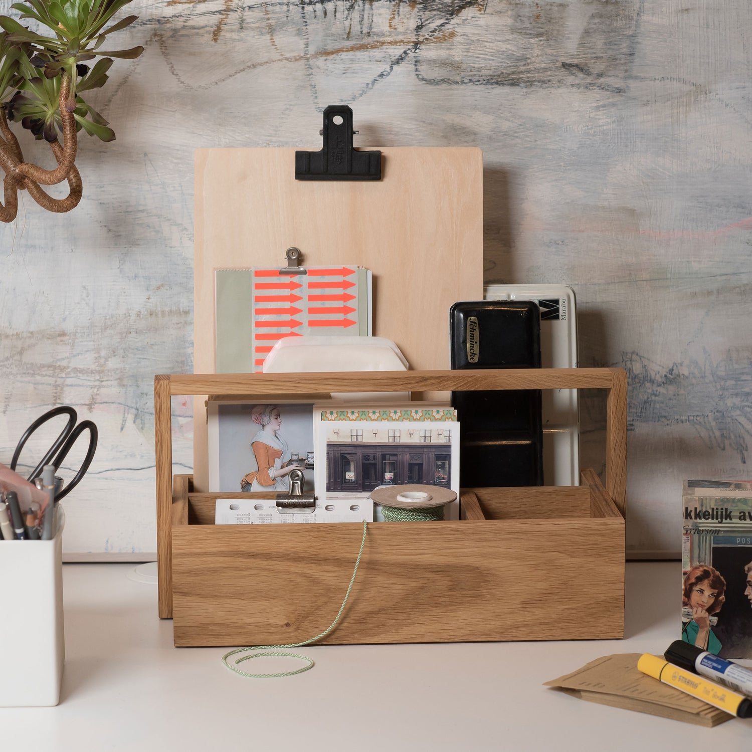 handled storage caddy oiled oak