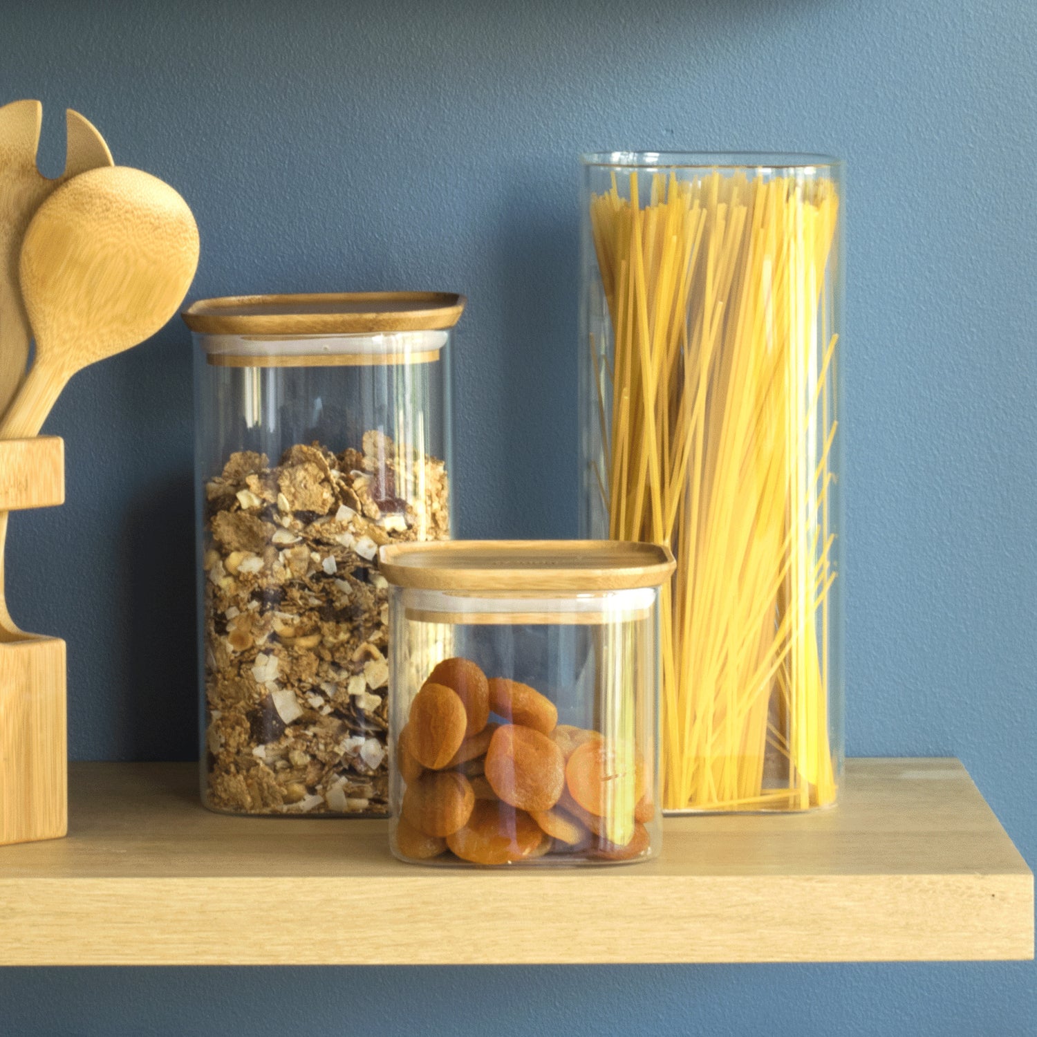 glass storage canister with bamboo lid 1400ml
