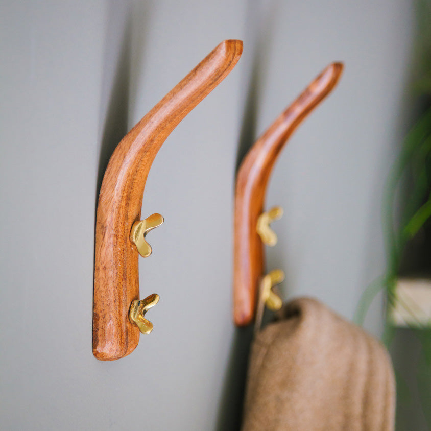 wood and brass coat hook