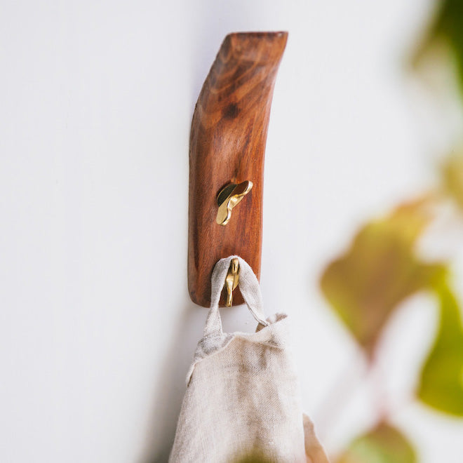 wood and brass coat hook