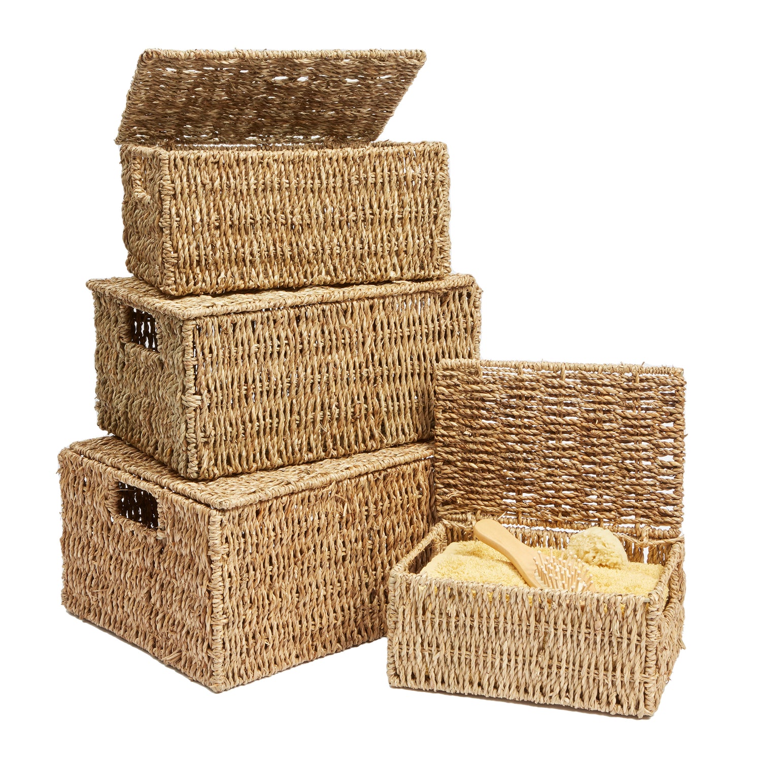lidded seagrass hamper set of 4