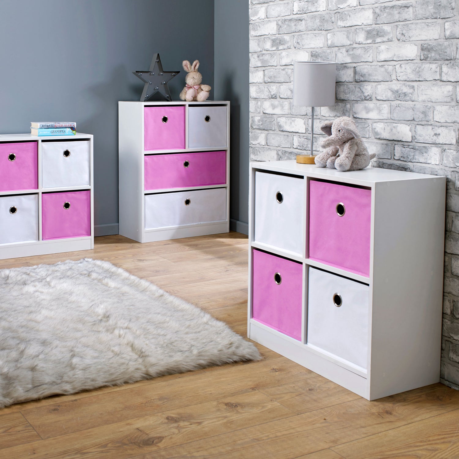 4 Cube Storage Unit With Baskets White And Pink