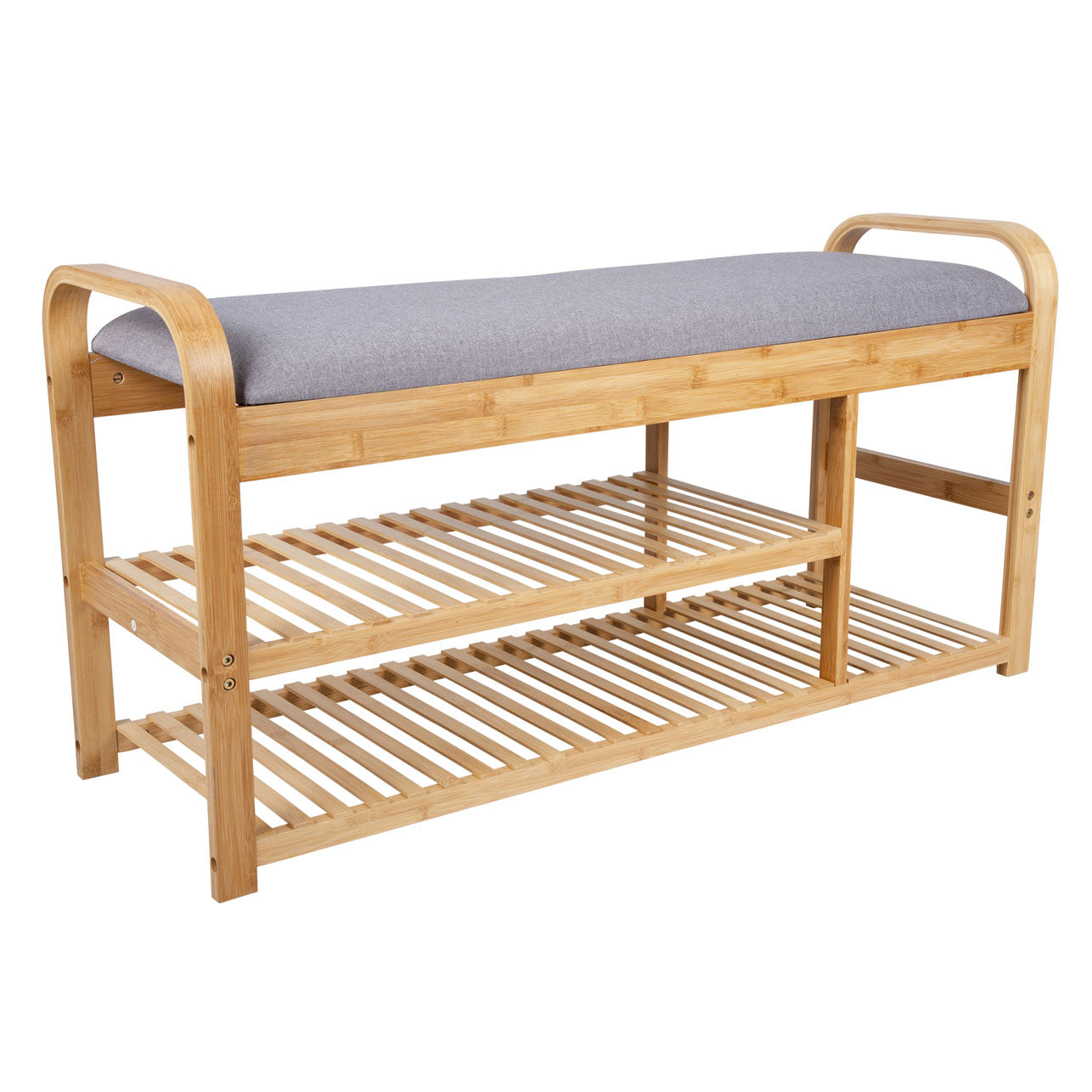 bamboo storage bench with double shelf