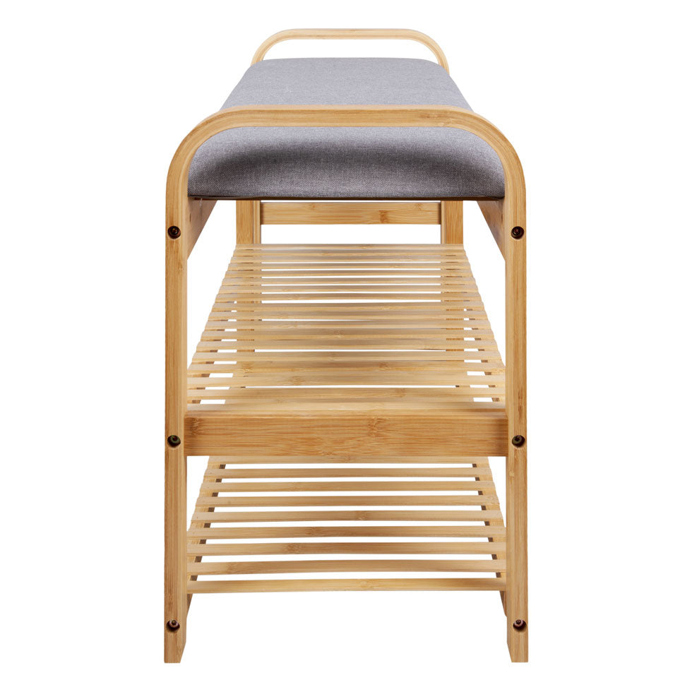 bamboo storage bench with double shelf