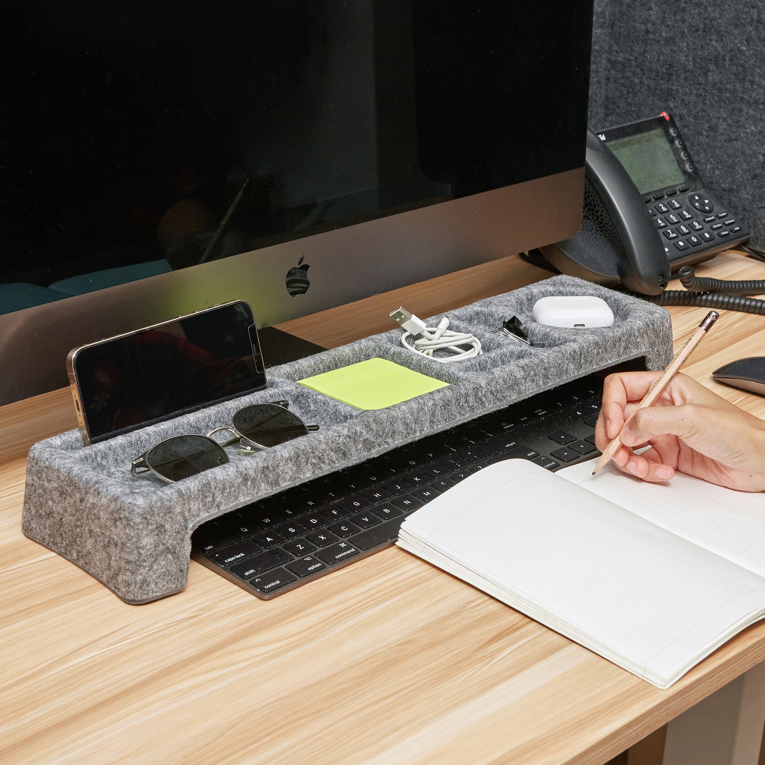 desk organiser over keyboard