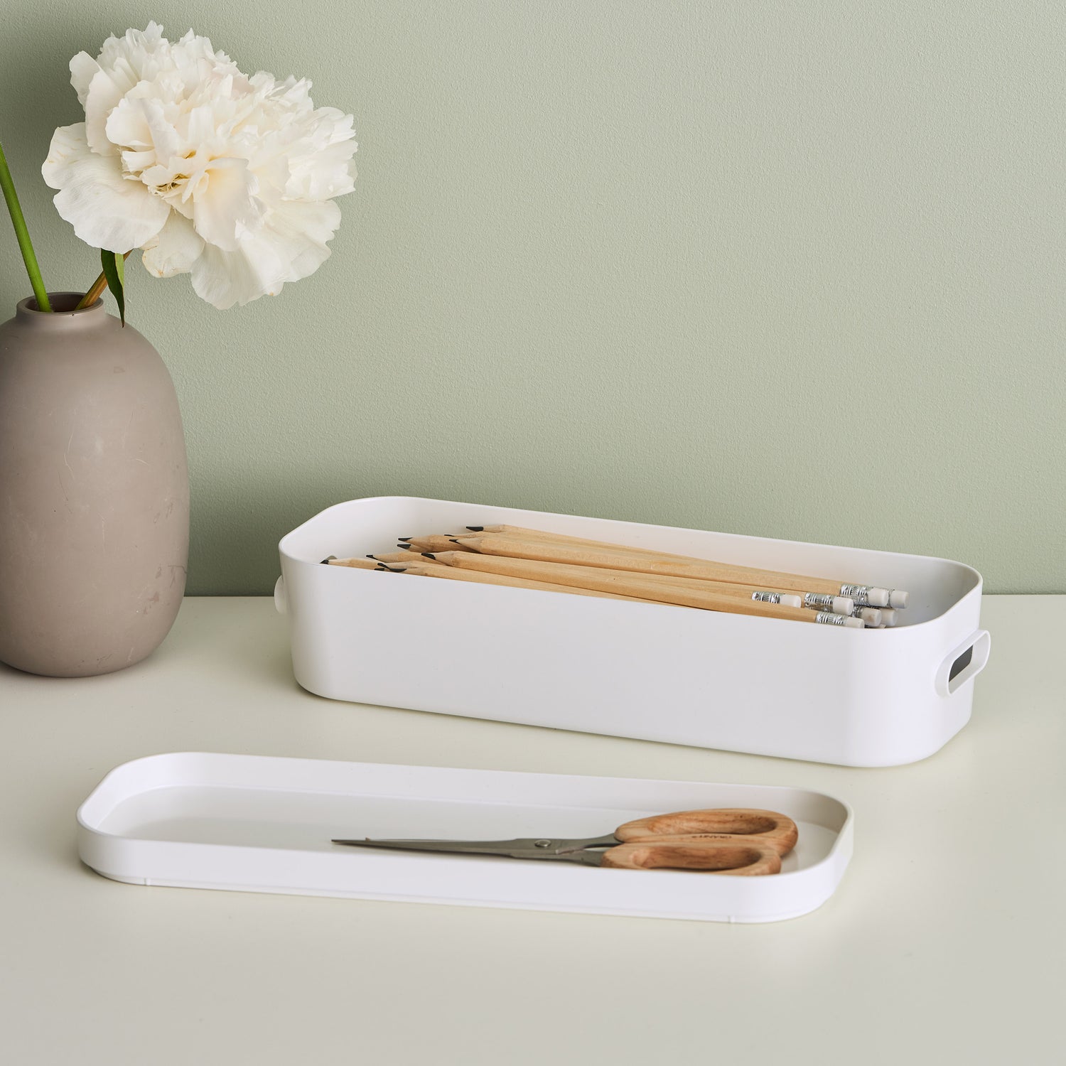 slim stacking lidded storage box white