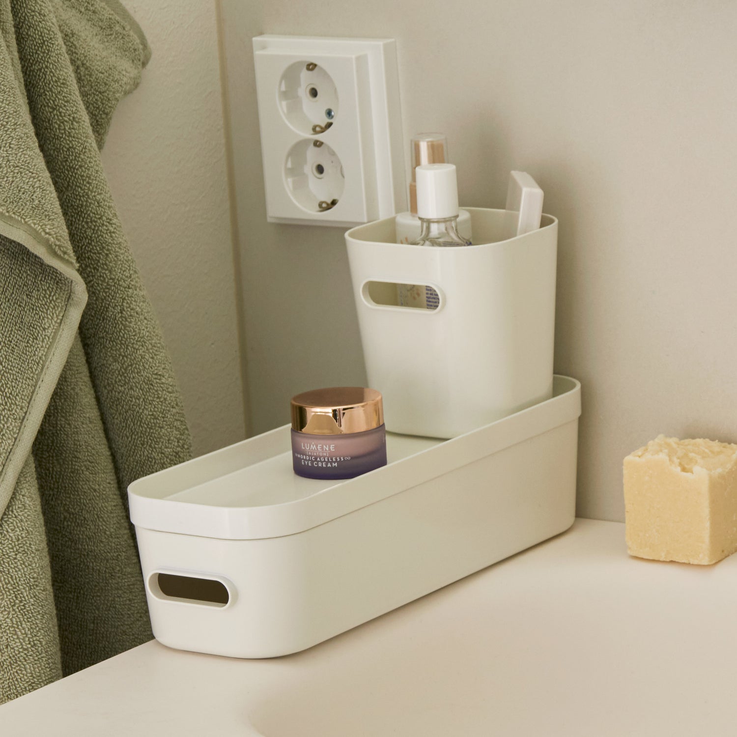 slim stacking lidded storage box white