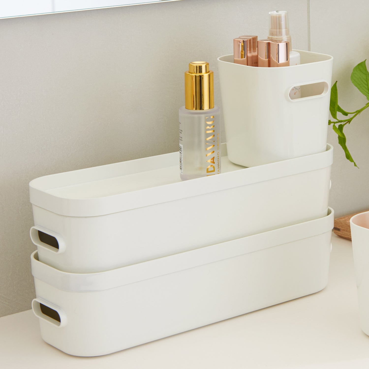 slim stacking lidded storage box white