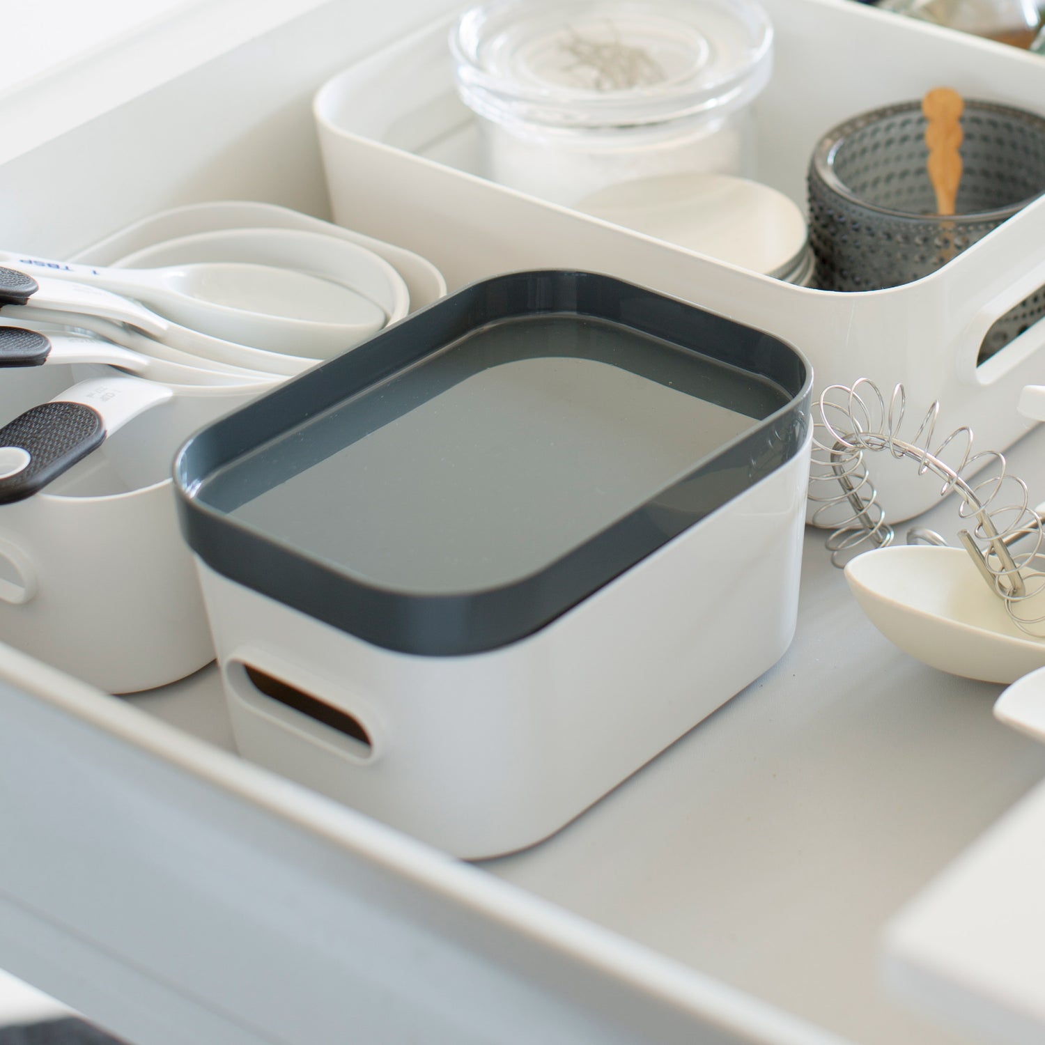 Small Stacking Lidded Storage Box White Grey