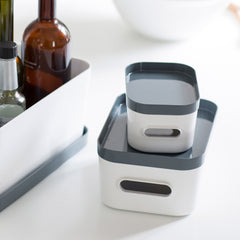 Small Stacking Lidded Storage Box White Grey