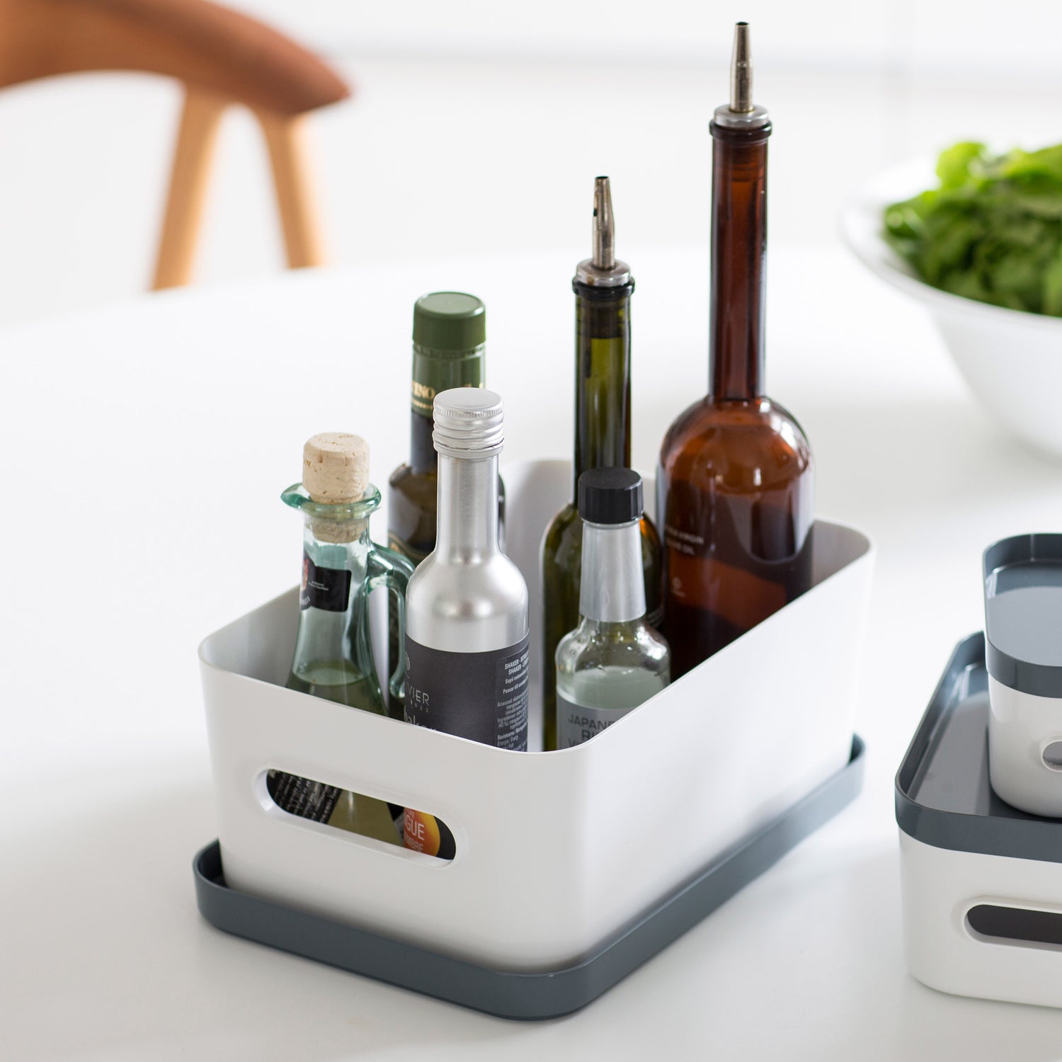 Medium Stacking Lidded Storage Box White Grey