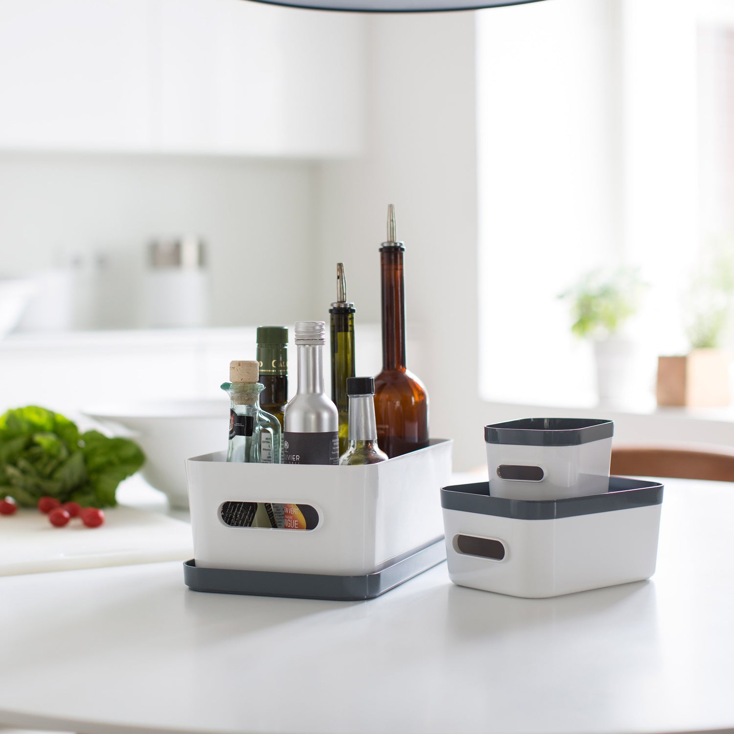 Medium Stacking Lidded Storage Box White Grey