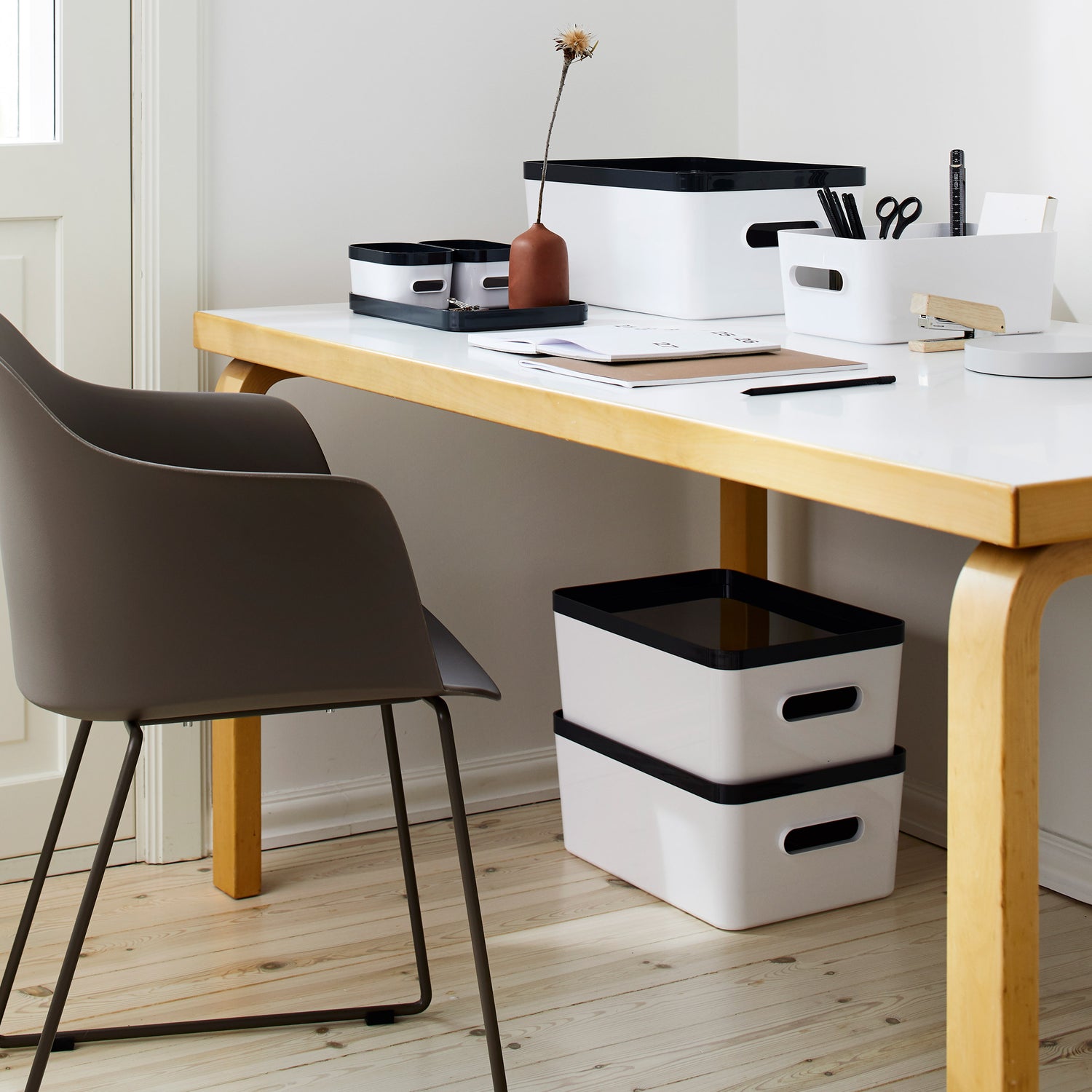 Large Stacking Lidded Storage Box White Grey