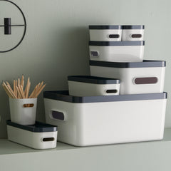 Large Stacking Lidded Storage Box White Grey