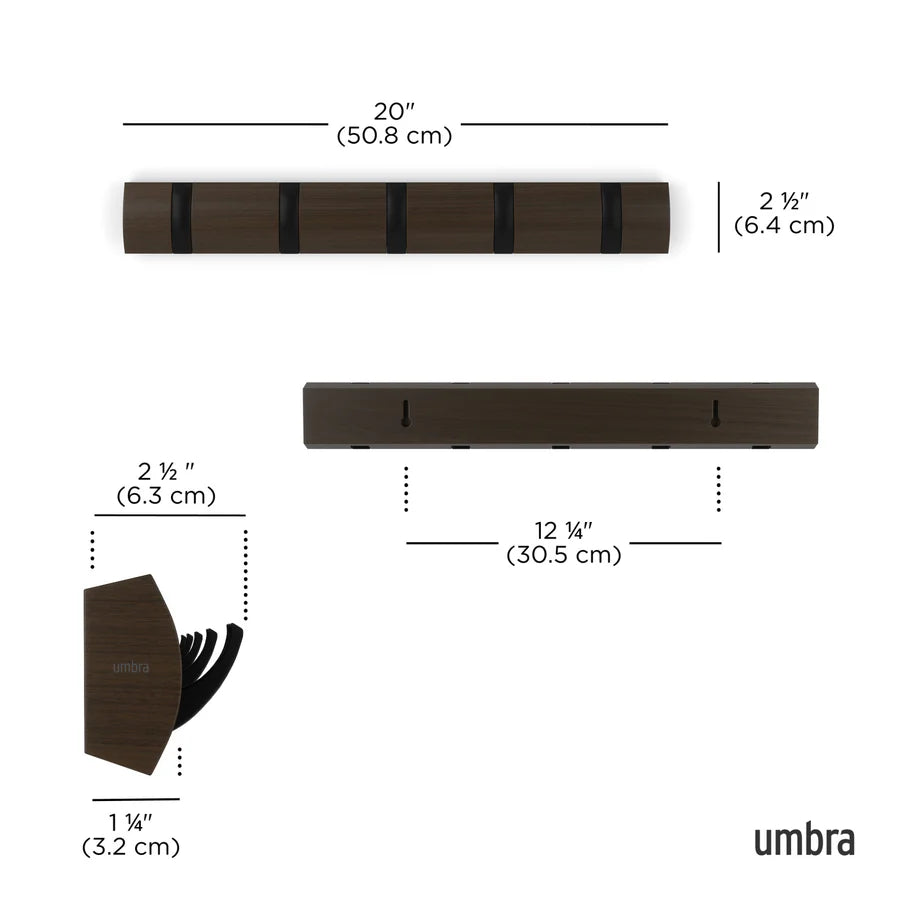Flip 5 Coat Hook Walnut & Black - Not A Boring Box