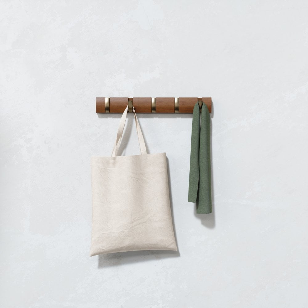 Flip 5 Coat Hook Walnut & Warm Gold