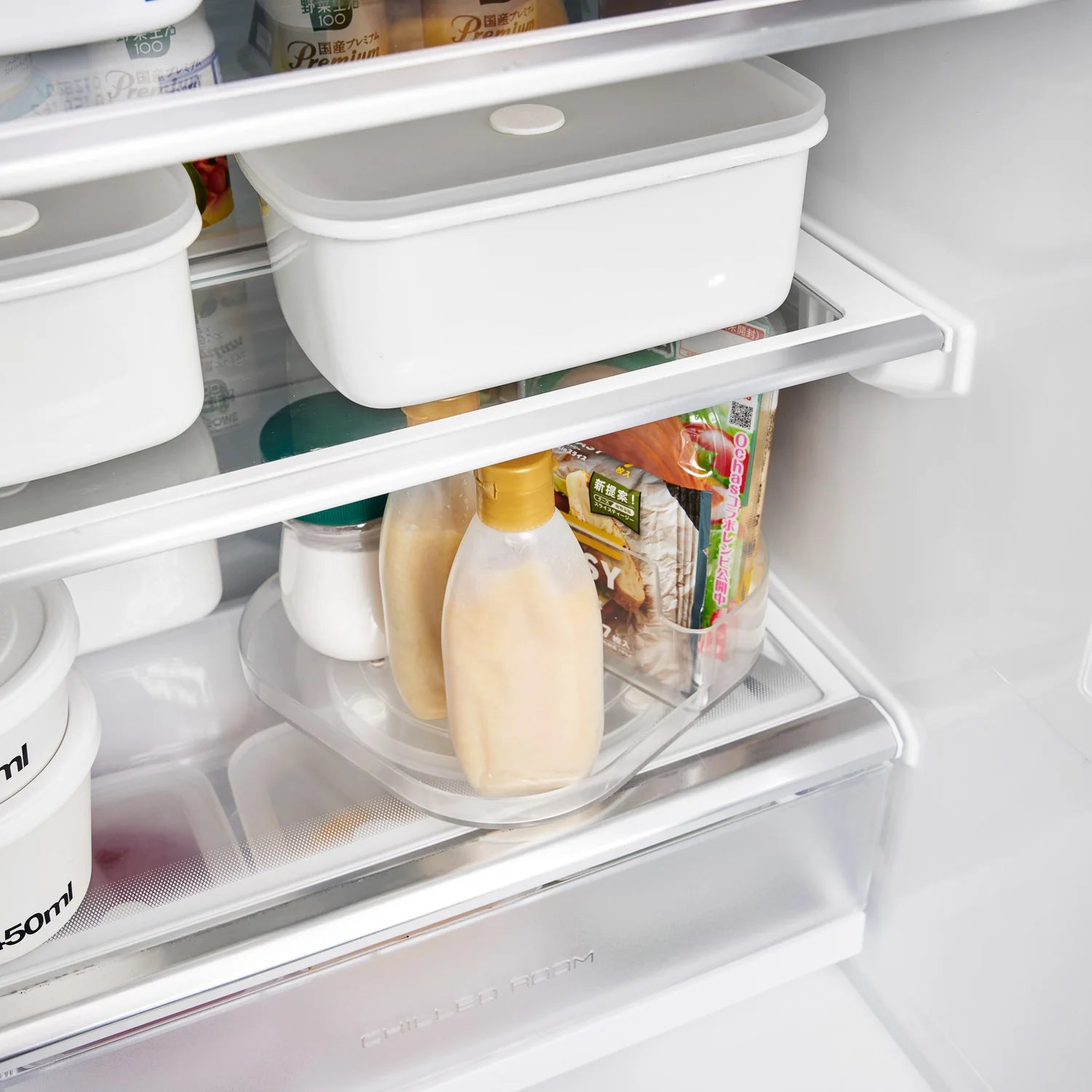 Slim Rotating Fridge Storage Tray with Compartments