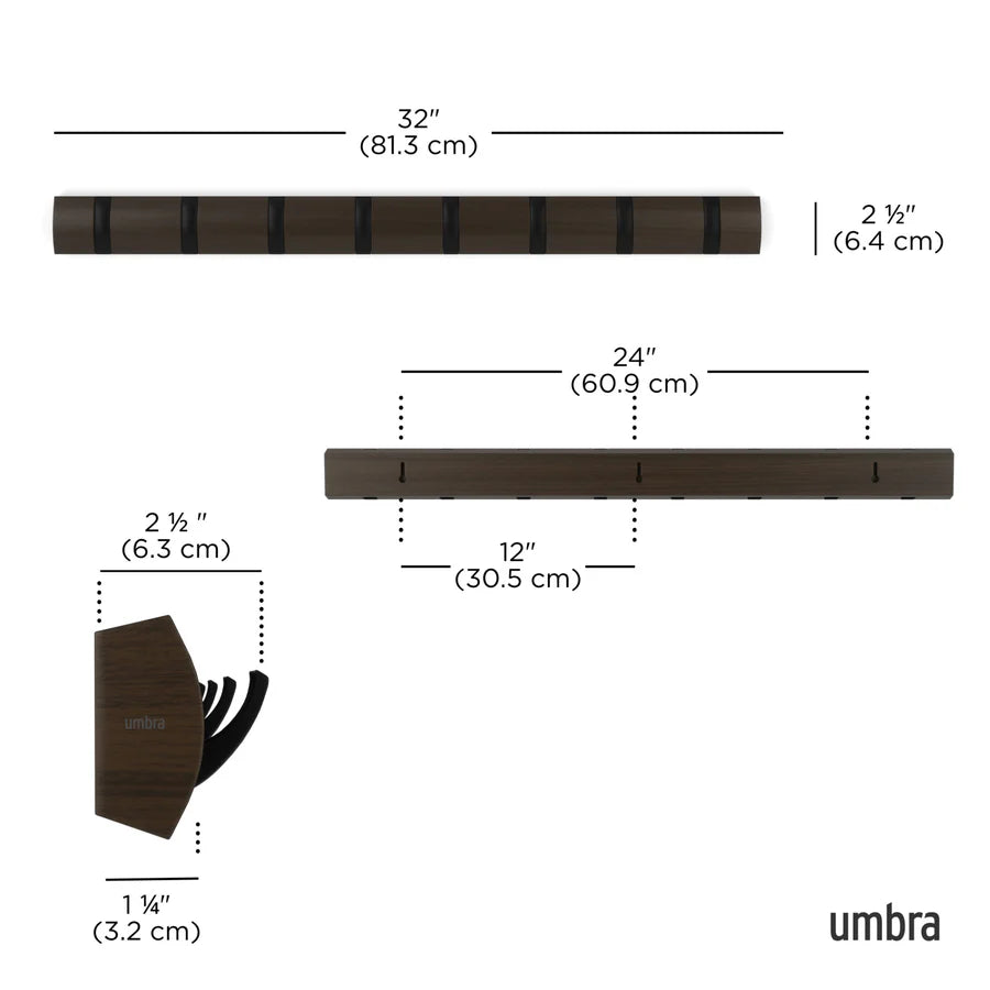 Flip Coat Hook XL- Walnut & Black
